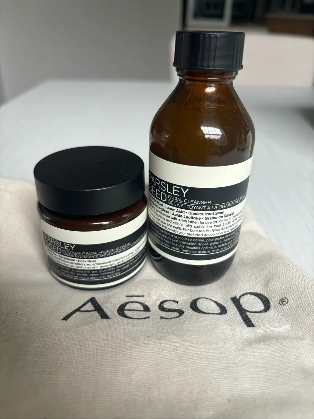 Aesop NWT Parsley Seed Facial Cleanser & Hydrating Cream + original cloth bag